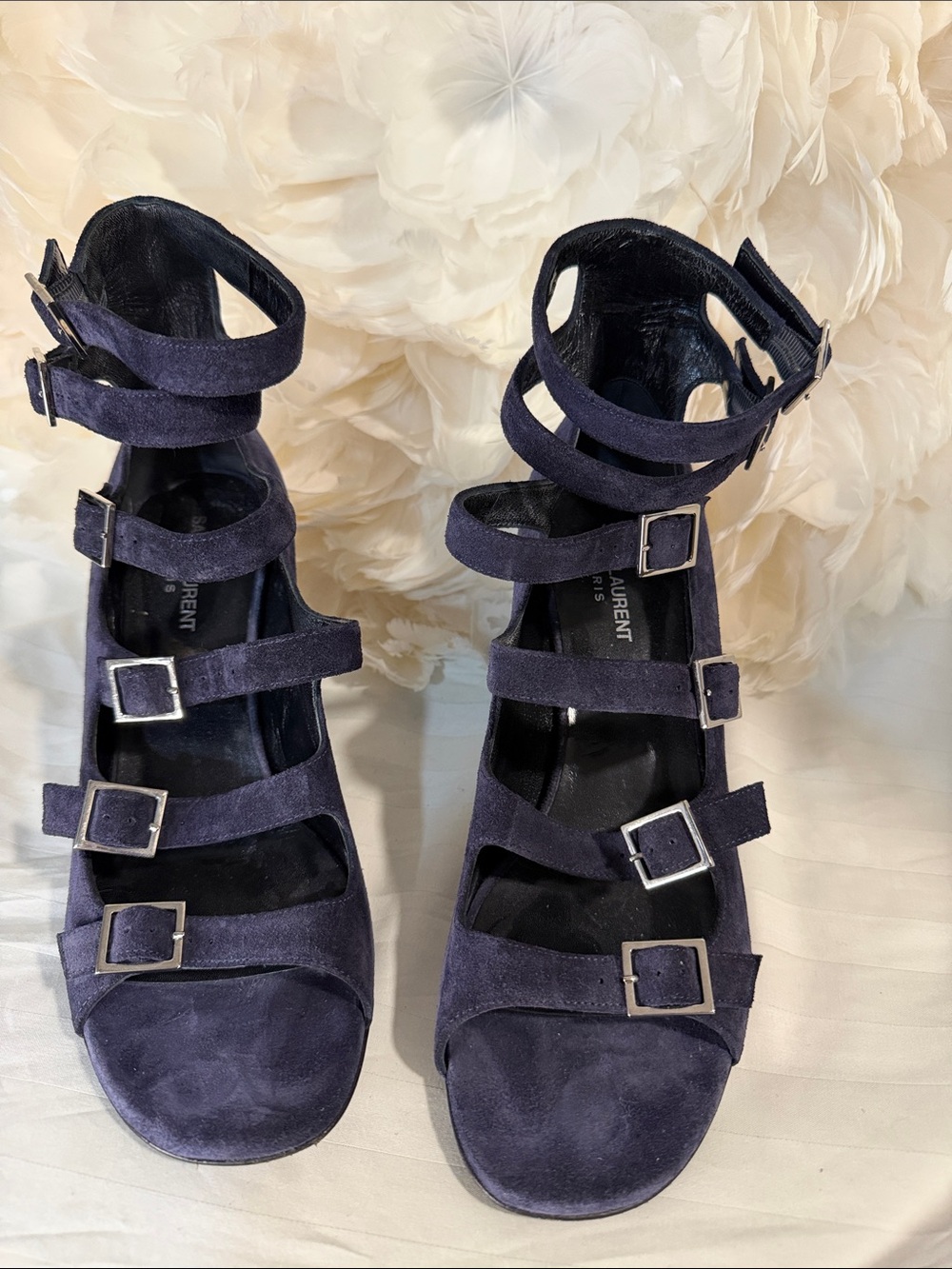 Saint Laurent Paris Navy Suede Multi-Strap Cage Sandals – Size 41